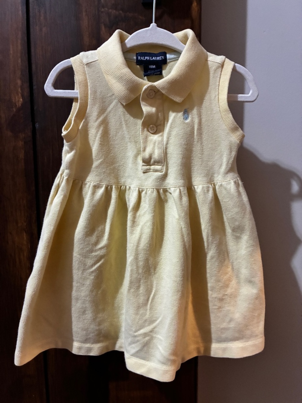 Ralph Lauren Baby Girl's Sleeveless Polo Dress 18M Butter Yellow Cotton EUC Prep